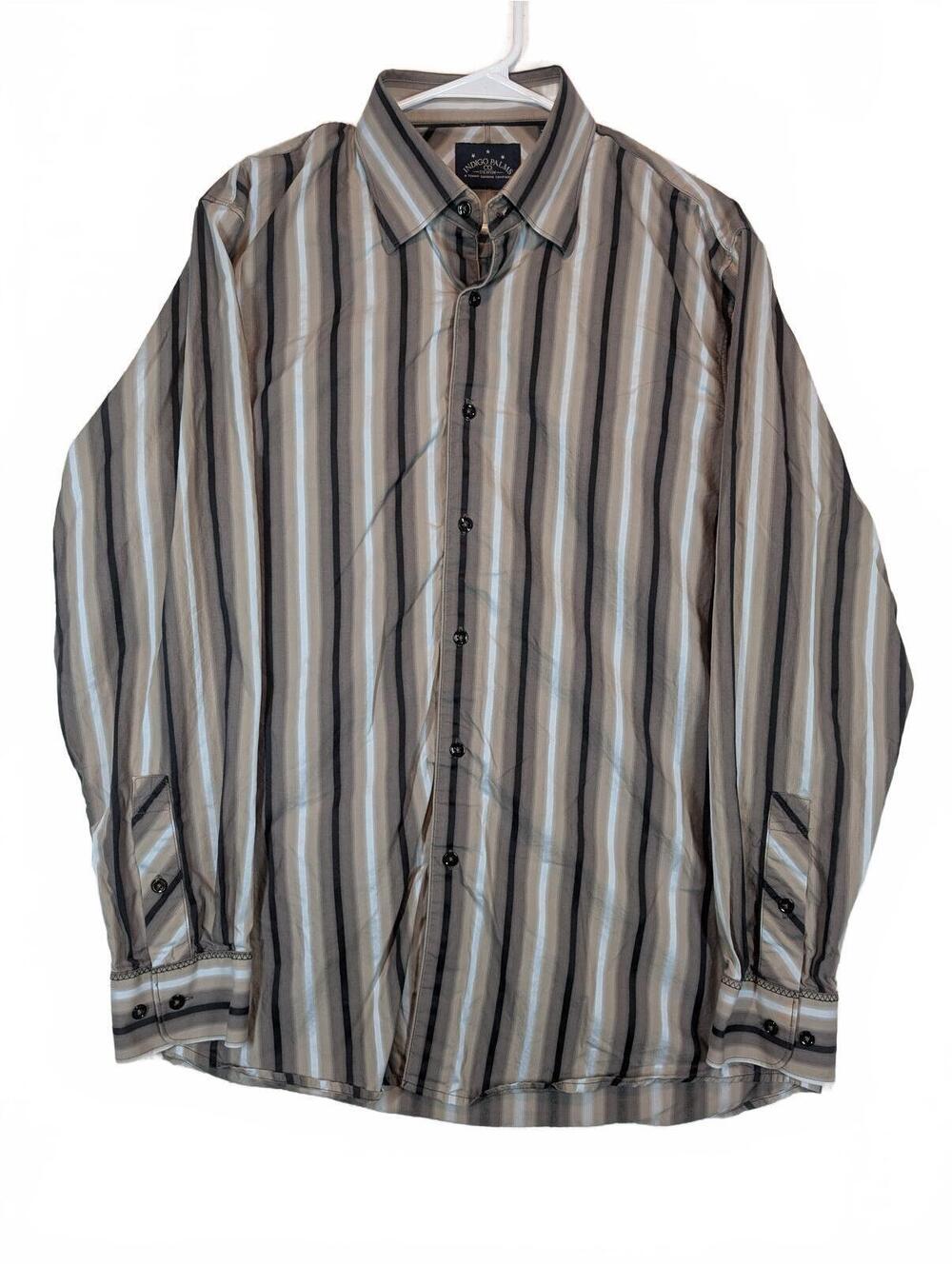 Indigo Palms Co Denim Striped Button Front Woven Shirt Mens Large Cotton Top